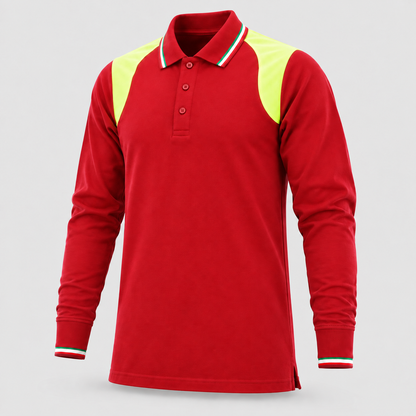 Polo art. TRIC16 Manica lunga Rosso Ban/Giallo Fluo