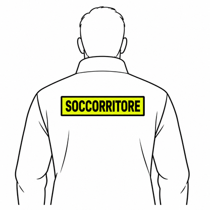 Esempio di applicazione sul dorso della patch ricamata SOCCORRITORE 25 x 5 cm