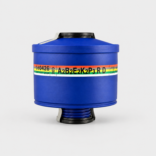 Filtro SPASCIANI 203 A2B2E2K2P3, EN 148-1, su sfondo grigio chiaro